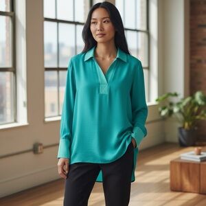 Soft Surroundings “Seville” Sheer Tunic – Size Large – Teal